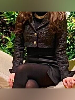 Black Floral Cropped Blazer Jacket - Women